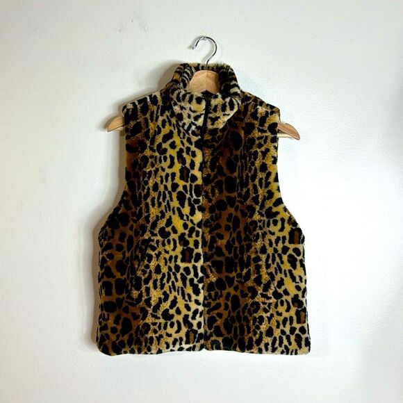 Cejon ladies leopard print faux fur zip up vest size medium - Picture 1 of 10